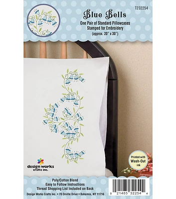 Design Works Blue Bells Pillowcase Pair Stamped for Embroidery