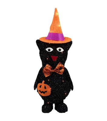 24" Lighted Black Cat in Witch's Hat Outdoor Halloween Decoration