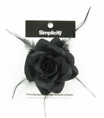 Simplicity Rose Pin & Clip with Feathers Black