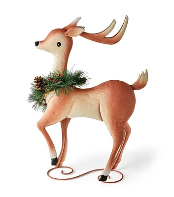 23" Christmas Outdoor Metal Reindeer With Wreath by Place & Time