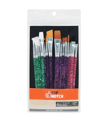 15ct Multi Size Glitter Handle Artist Brushes by Top Notch