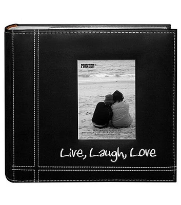 Embroidered Stitched 9"X9" Leatherette Photo Album Black Live, Laugh & Love