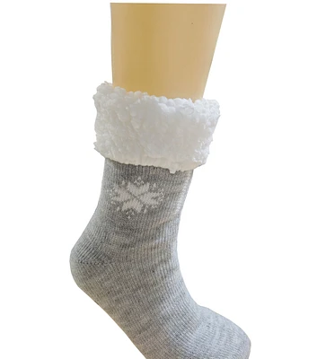 1 Pair Christmas Gray & White Snowflake Sherpa Socks