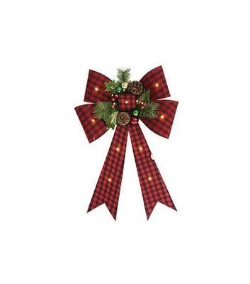 25" Christmas LED Red Buffalo Check Bow by Place & Time