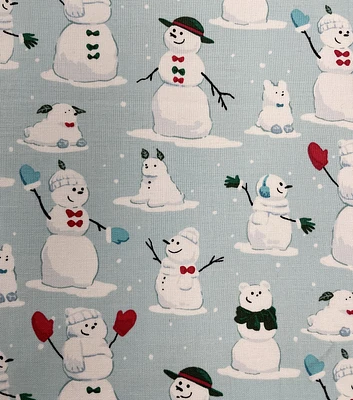 Vintage Snow Friends on Blue Christmas Cotton Fabric