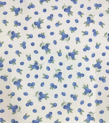 Blueberries on White Nursery Flannel Fabric