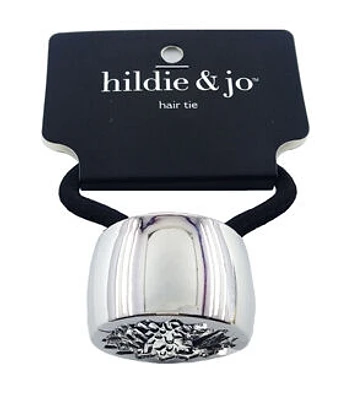 1" Black Hair Tie With Silver Ponytail Cuff by hildie & jo