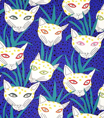 Alexander Henry Cats At the Copa on Blue Premium Cotton Fabric