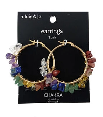 2" Multi Colored Stone Gold Hoop Earrings by hildie & jo