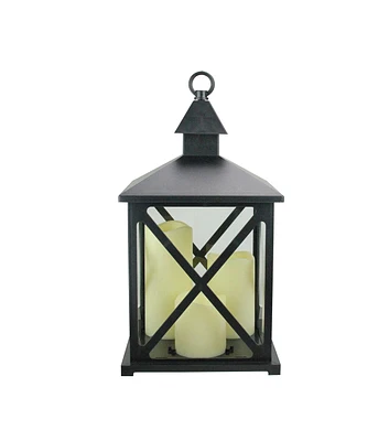 Northlight 12.5" Black Candle Lantern with 3 Flameless LED Candle