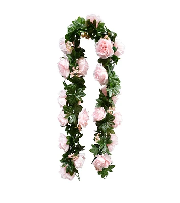 72" Pink Peony Leaf Garland by Bloom Room