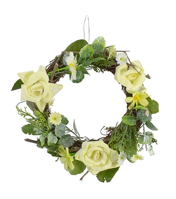 Northlight 7" Spring White Roses & Green Foliage Mini Wreath