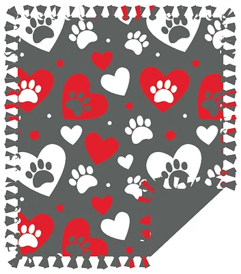 48" Wide Hearts & Paw Prints No Sew Fleece Blanket by Happy Value