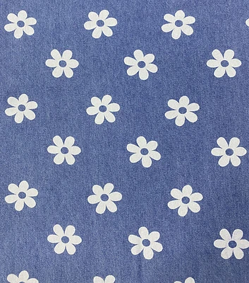 Printed Floral on Denim Fabric