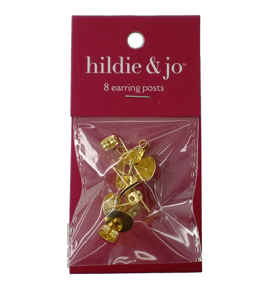 10mm Gold Earring Posts With Earring Backs 8ct by hildie & jo