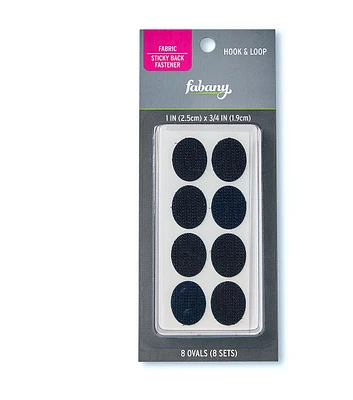 1" x 3/4" Black Sticky Back Hook & Loop Ovals 8pk by Fabany