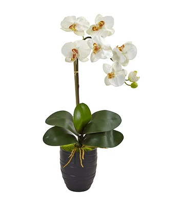 Nearly Natural 22.5" White Phalaenopsis Orchid in Black Vase