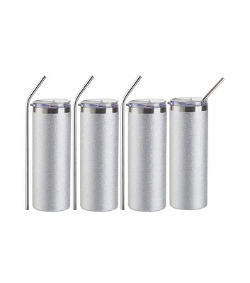 Craft Express 20oz Silver Glitter Skinny Tumbler with Straw 4pk