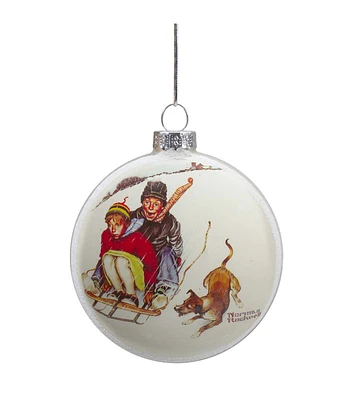 Northlight 3" Christmas Norman Rockwell Young Love Sled Glass Ornament