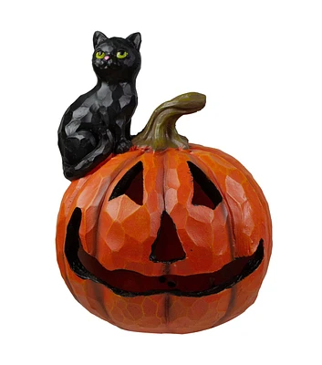 Northlight 10" LED Lighted Jack O Lantern & Black Cat Halloween Figure