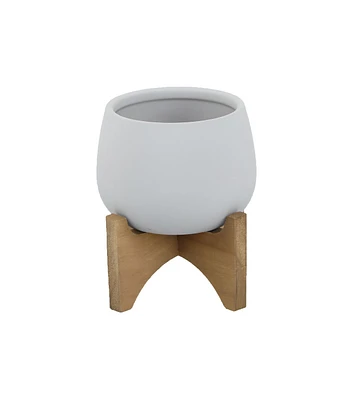 Flora Bunda 5" Soft Touch Round Ceramic Planter on Wood Stand