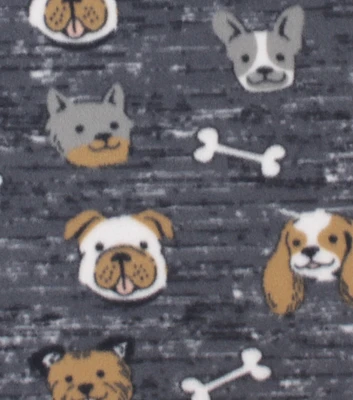 Gray Dog Faces Blizzard Fleece Fabric