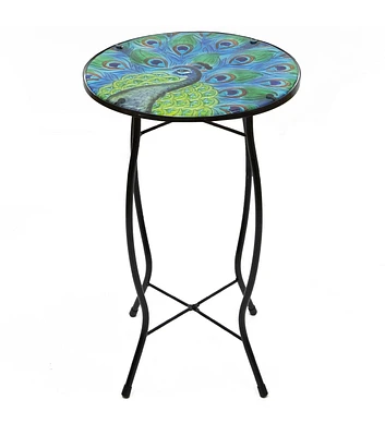 Northlight 19" Blue & Green Peacock Glass Patio Side Table