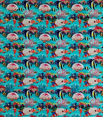 Coral Reef on Aqua Novelty Cotton Fabric