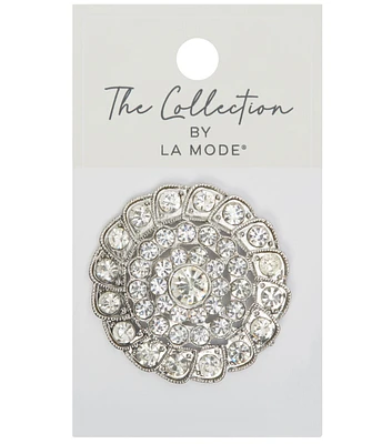 La Mode 1 1/2" Silver Round Rhinestone Shank Button