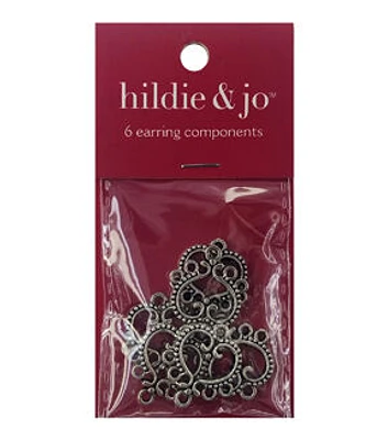 6pk Antique Silver Metal Heart Earring Components by hildie & jo