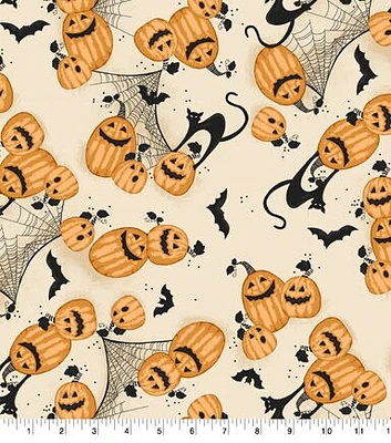 Black Cats and Pumpkins Halloween Cotton Fabric