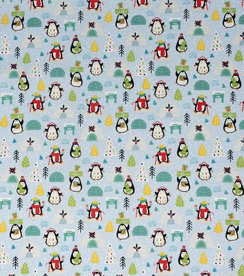 SINGER Holiday Cheer Snowmen on Blue Christmas Cotton Fabric