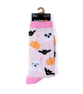 1 Pair Ghost Bat & Pumpkin Crew Socks by Happy