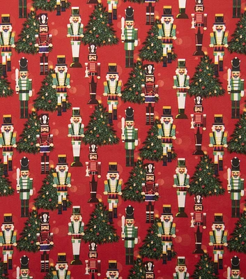 March of the Nutcrackers on red Christmas Cotton Fabric