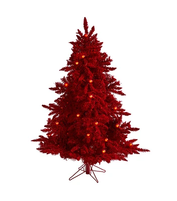 Nearly Natural 5' Red Pre Lit Red Fraser Fir Artificial Christmas Tree