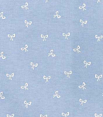 Mini Bows on Blue Rib Knit Fabric