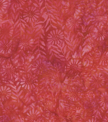 Flower Field on Red Imperial Batik Cotton Fabric