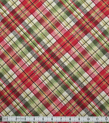 Multicolor Plaid Christmas Metallic Cotton Fabric