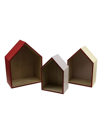 Northlight 3ct Wood Red House Shaped Shadow Boxes