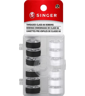 SINGER Class 66 Threaded Bobbins Black & White 12ct