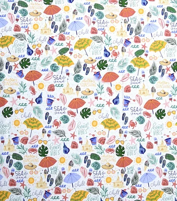 Sea And Sand Beach Print Novelty Cotton Fabric