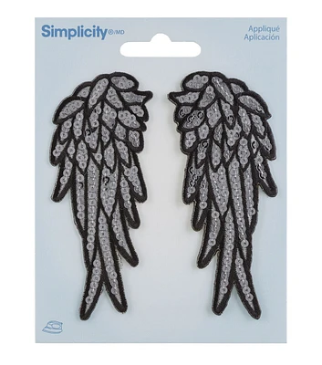 Simplicity 4" Silver Sequin Angel Wing Iron On Patches 2pk