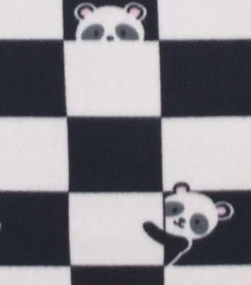 Black & White Checkerboard With Pandas Blizzard Fleece Fabric