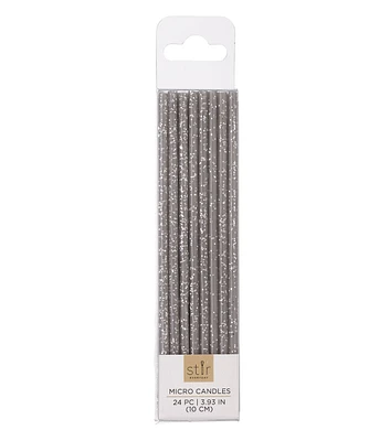 4" Silver & Gray Glitter Micro Birthday Candles 24pk by STIR