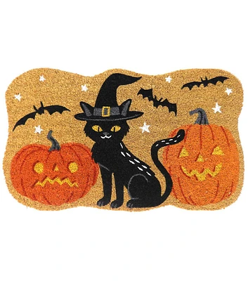 30" x 18" Halloween Cat With Pumpkins Coir Doormat by Place & Time