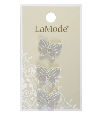 La Mode 3/4" White Butterfly 2 Hole Buttons 3pk