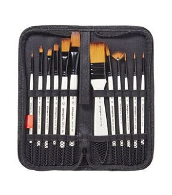 KINGART Studio Golden Nylon Brushes Set of 12 in Travel Case