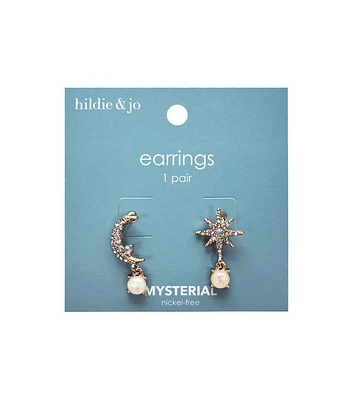 1" Halloween Moon & Star Mismatch Earrings by hildie & jo