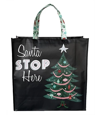 20" x 20" Christmas Santa Stop Here Reusable Tote by Happy