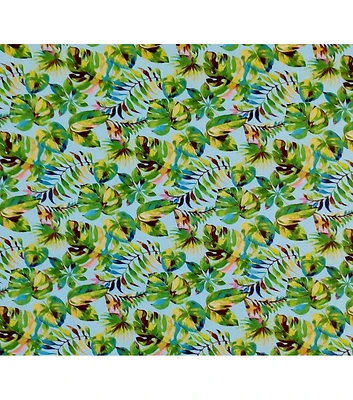 Watercolor Tropical Leaves on Green Super Snuggle Flannel Fabric